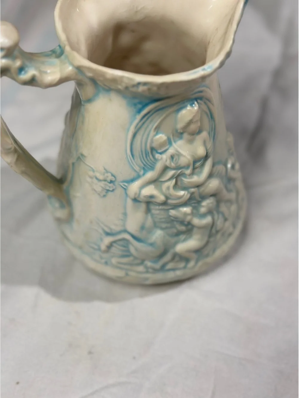Vintage Ceramic Pitcher with Raised Relief Design